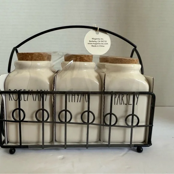 Rae Dunn Cream Spice Jar Collection with Black Rack - Picture 3 of 6